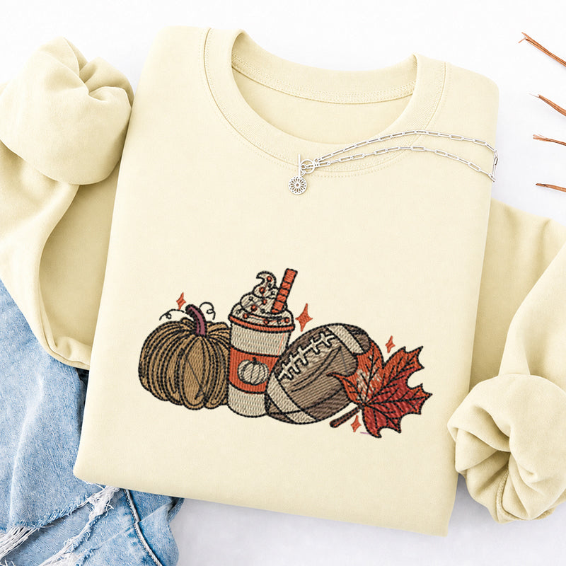 Embroidered Autumn Pumpkin Rugby Classic Crewneck Sweatshirt