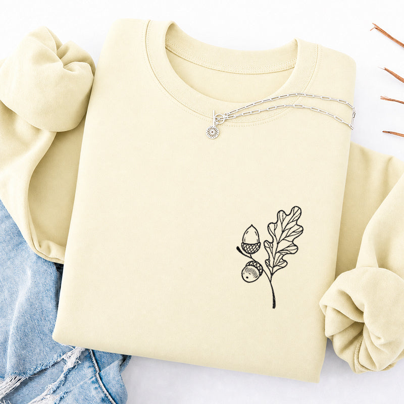 Embroidered Acorns And Leaves Classic Crewneck Sweatshirt