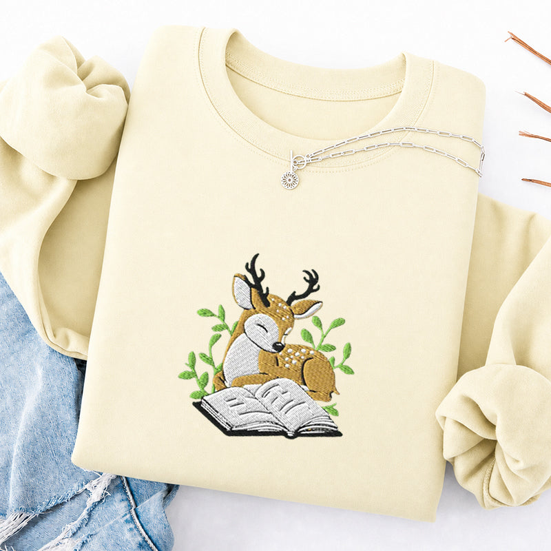 Embroidered Deer Book Classic Crewneck Sweatshirt