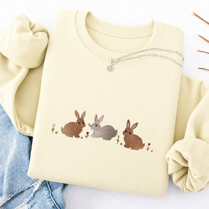 Embroidered Three Bunnies Classic Crewneck Sweatshirt