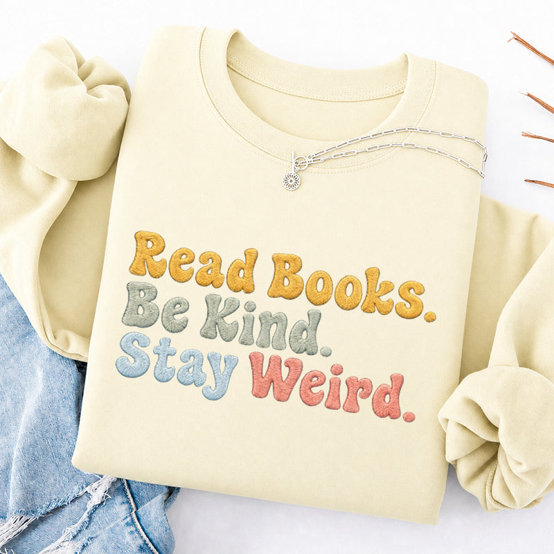 Embroidered Read Book Be Kind Classic Crewneck Sweatshirt