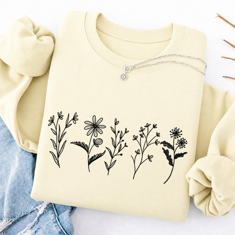Embroidered Flower Lines Classic Crewneck Sweatshirt