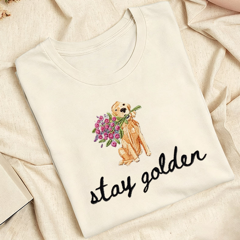 Embroidered Stay Golden Classic Adult Unisex Crew Neck T-Shirt