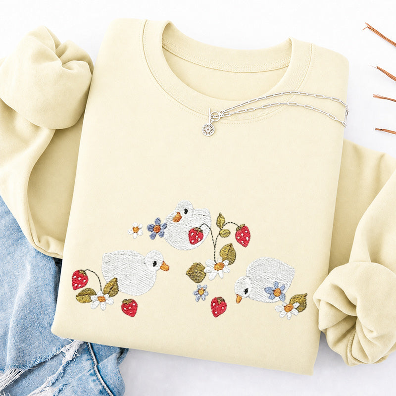 Embroidered Strawberry Duck Classic Crewneck Sweatshirt