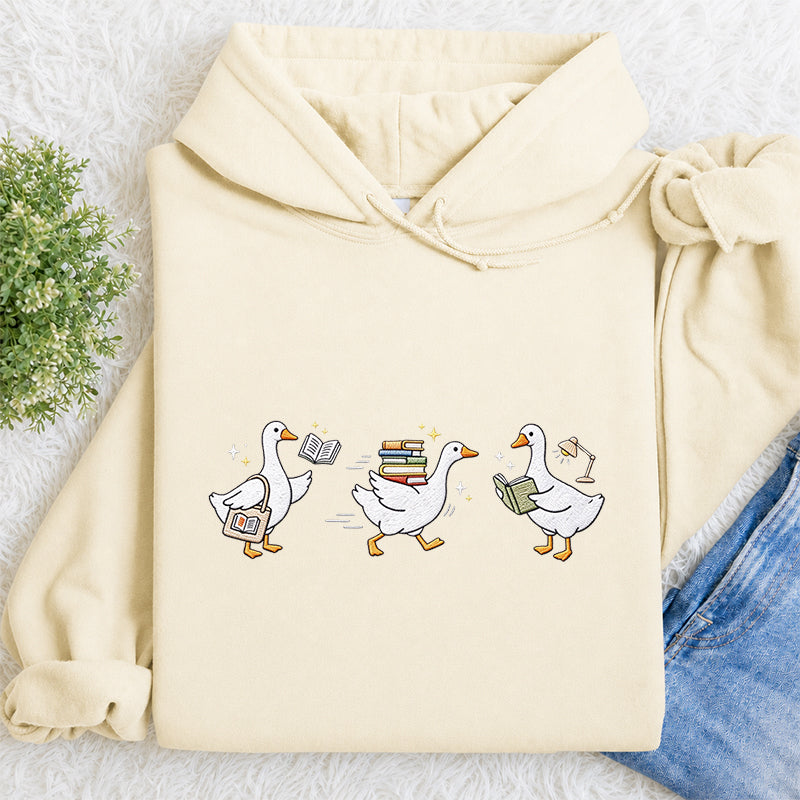 Embroidered Goose Reading Books Classic Adult Unisex Hoodie