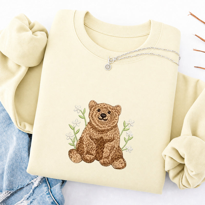 Embroidered Floral Bear Classic Crewneck Sweatshirt