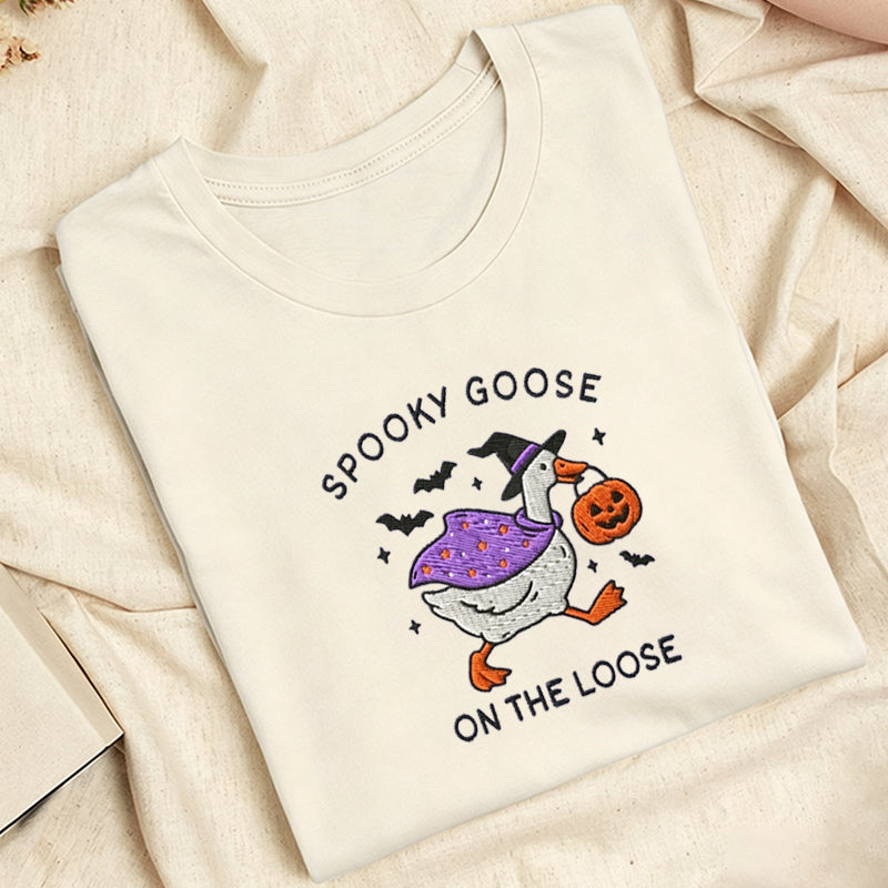 Embroidered Spooky Goose Classic Adult Unisex Crew Neck T-Shirt