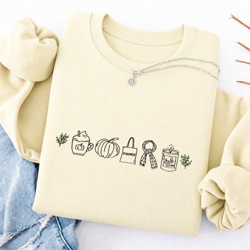 Embroidered Fall Icons Classic Crewneck Sweatshirt