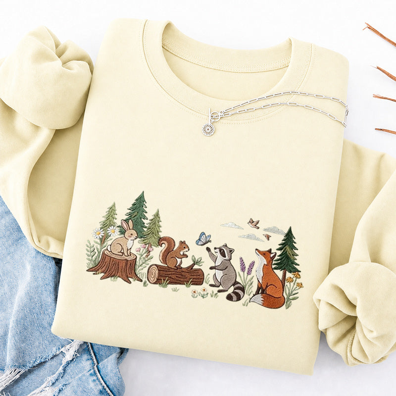 Embroidered Woodland Animals Classic Crewneck Sweatshirt