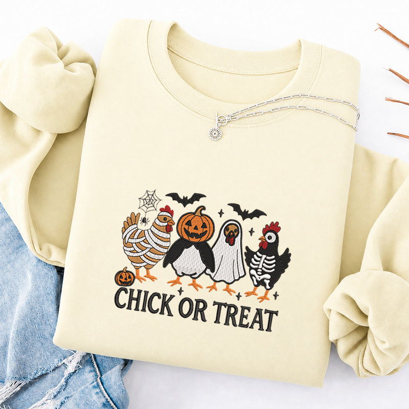 Embroidered Chick Or Treat Classic Crewneck Sweatshirt