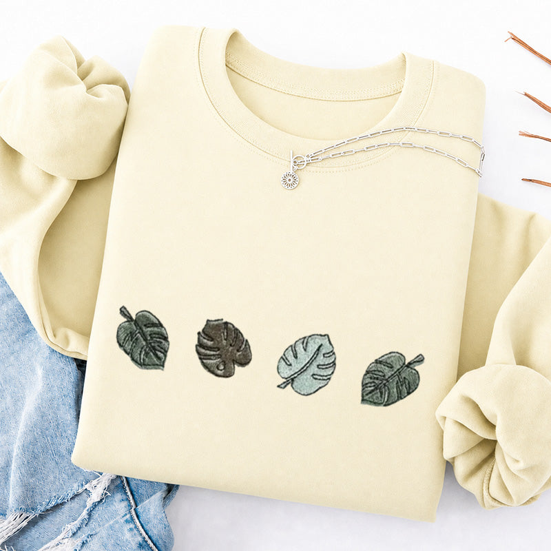 Embroidered Monstera Plant Classic Crewneck Sweatshirt