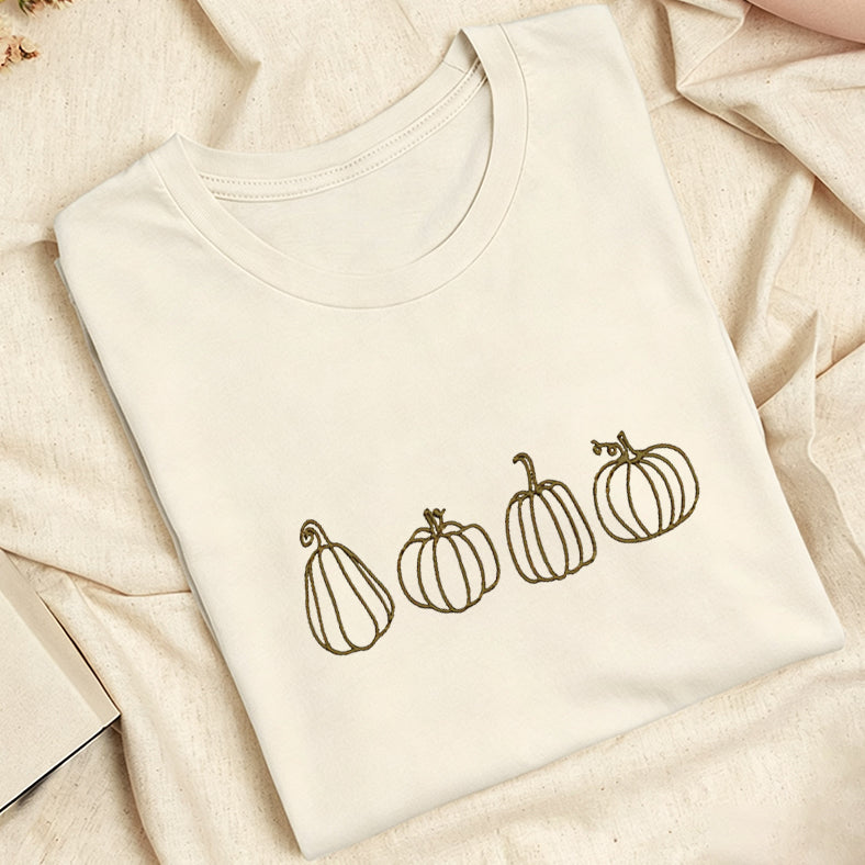 Embroidered Pumpkins Classic Adult Unisex Crew Neck T-Shirt