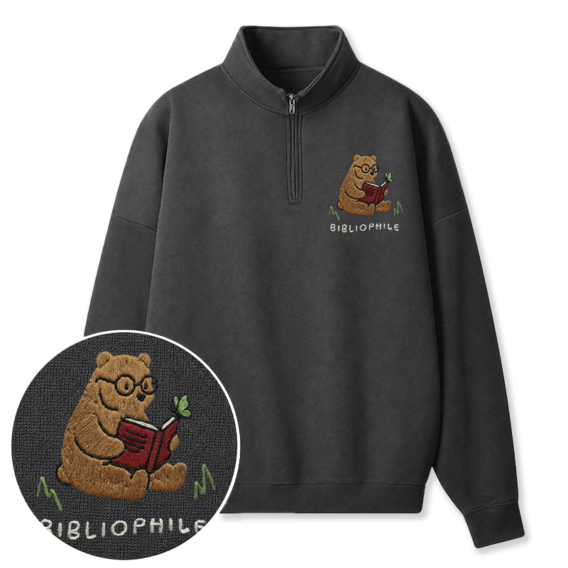 Embroidered Reading Bear Classic Quarter Zip Sweatshirt
