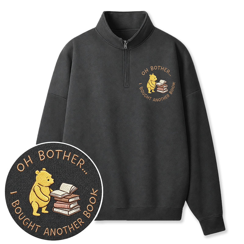 Embroidered Funny Bear Reading Books Classic Quarter Zip Sweatshirt