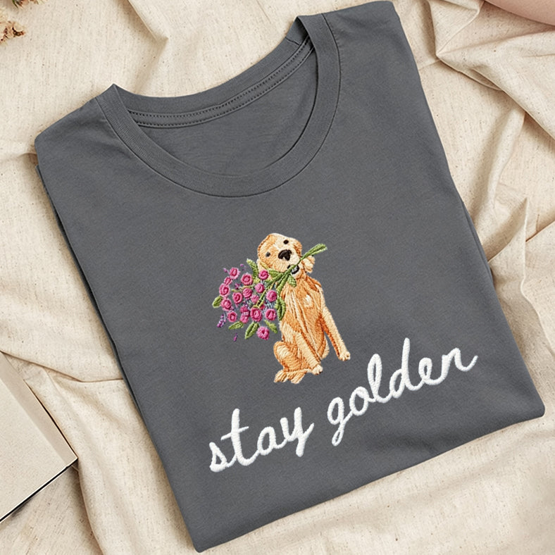 Embroidered Stay Golden Classic Adult Unisex Crew Neck T-Shirt