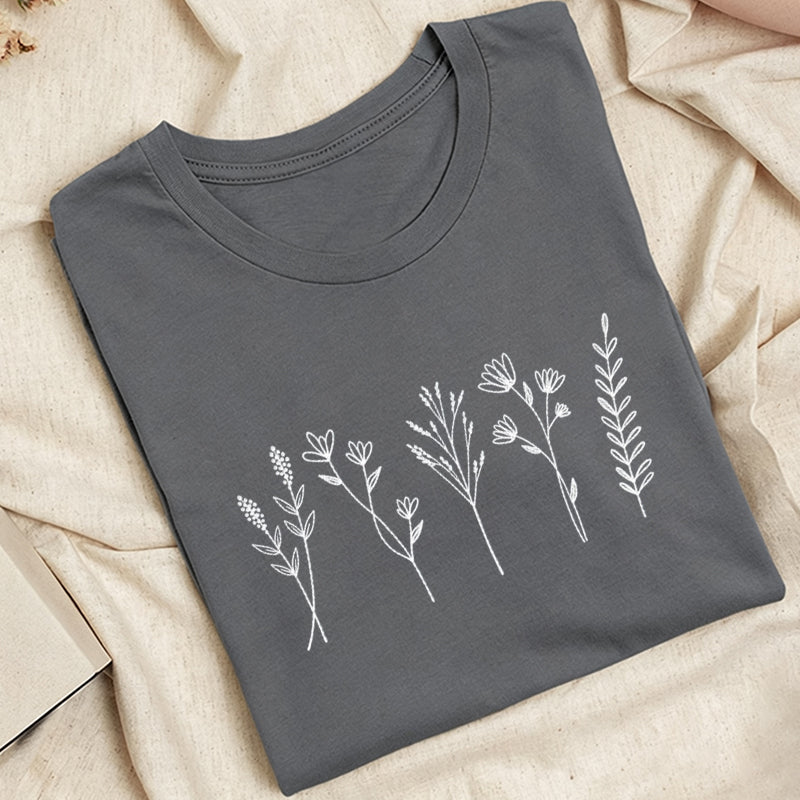 Embroidered Cute Wildflower Classic Adult Unisex Crew Neck T-Shirt