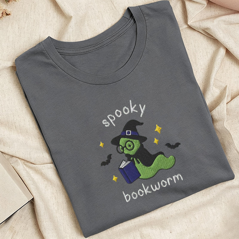 Embroidered Spooky Bookworm Classic Adult Unisex Crew Neck T-Shirt