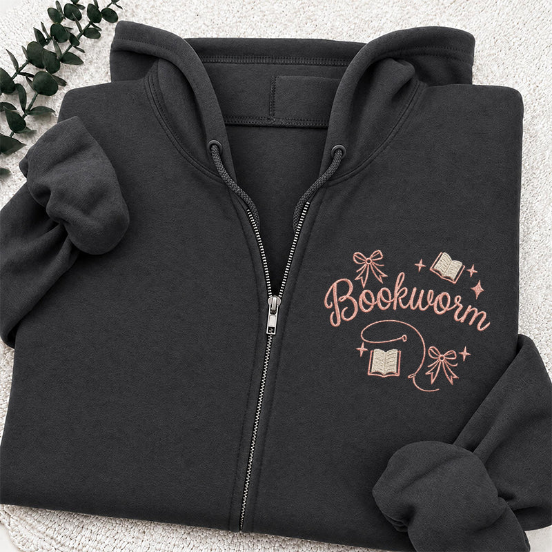 Embroidered Funny Bookworm Classic Full Zip Hoodie