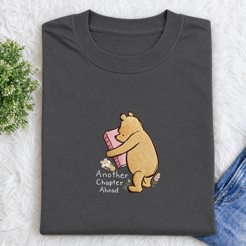 Embroidered Reading Bear Another Chapter Classic Crew Neck T-Shirt