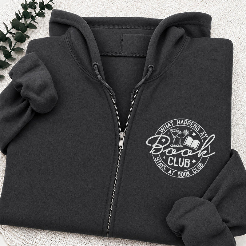 Embroidered Funny Book Club Classic Full Zip Hoodie