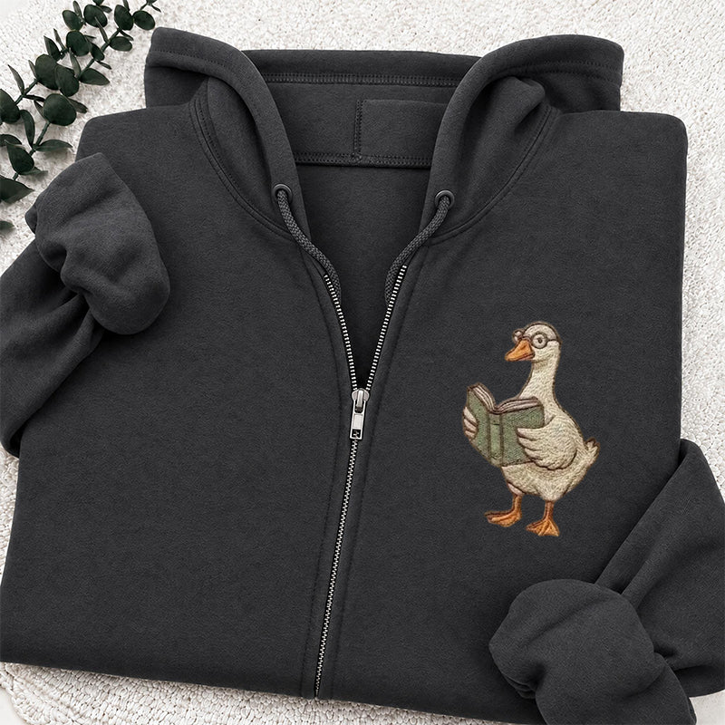 Embroidered Reading Goose Classic Adult Unisex Full Zip Hoodie