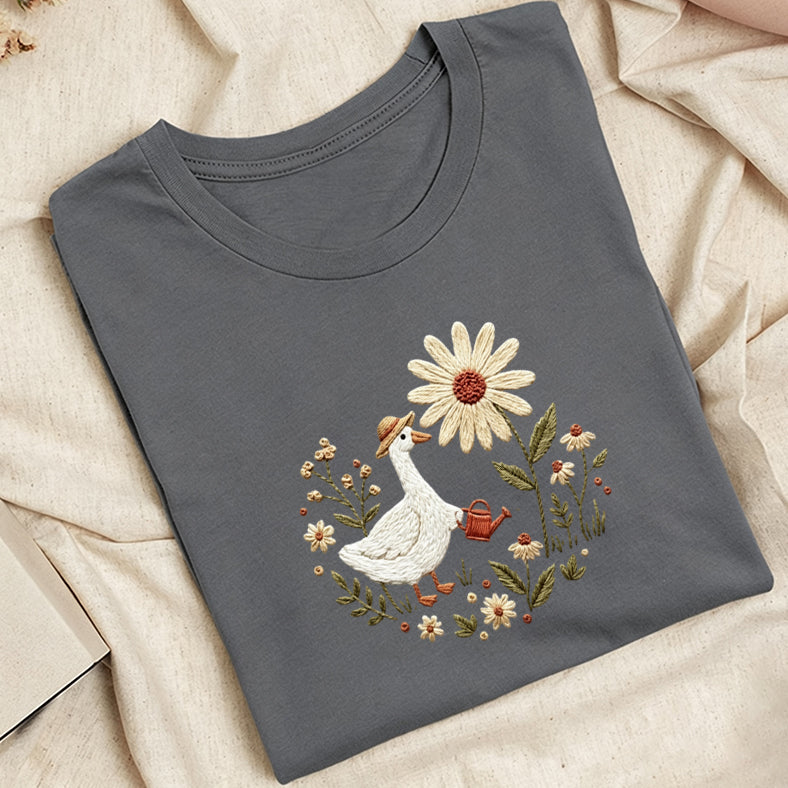 Embroidered Goose Garden Classic Adult Unisex Crew Neck T-Shirt