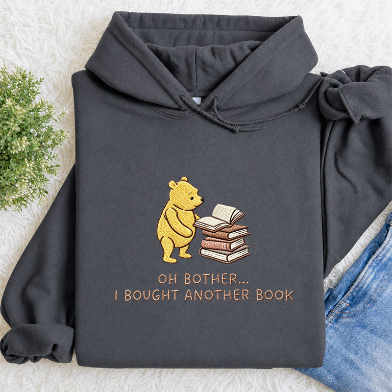 Embroidered Funny Bear Reading Books Classic Adult Unisex Hoodie