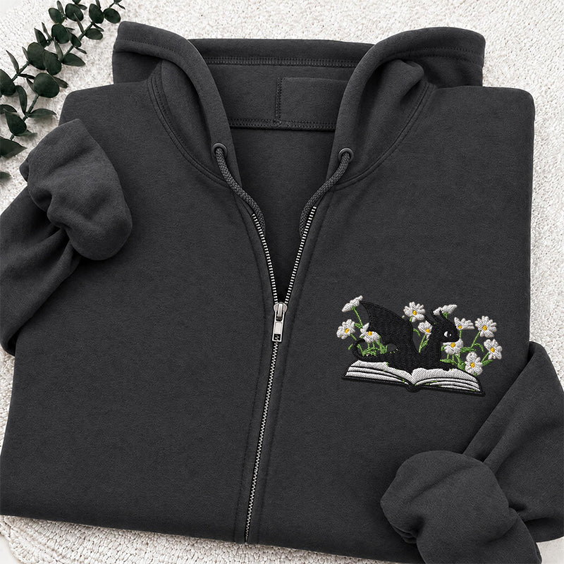 Embroidered Floral Dragon Book Classic Full Zip Hoodie
