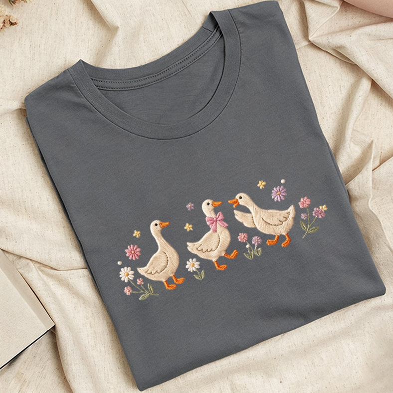 Embroidered Floral Goose Classic Adult Unisex Crew Neck T-Shirt