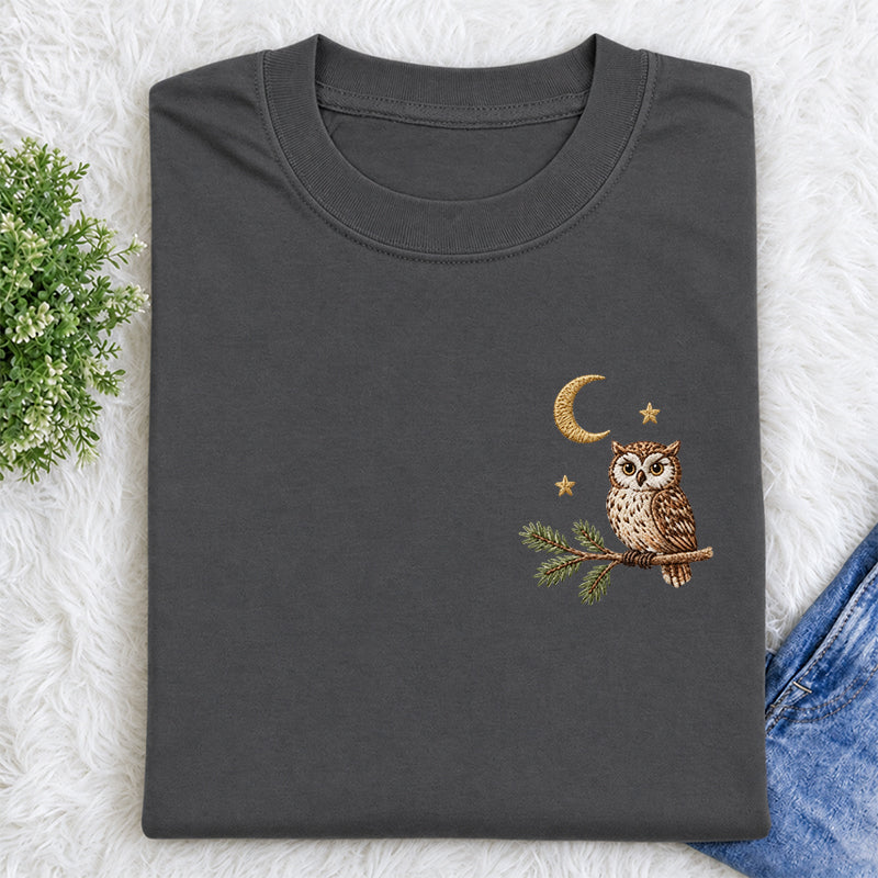 Embroidered Night Owl Classic Crew Neck T-Shirt