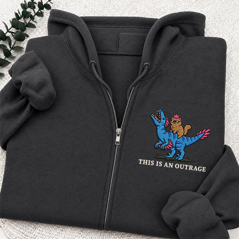 Embroidered This Is An Outrage Book Lover Classic Full Zip Hoodie