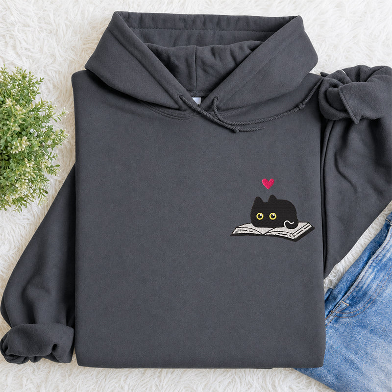 Embroidered Black Cat and Book Classic Adult Unisex Hoodie