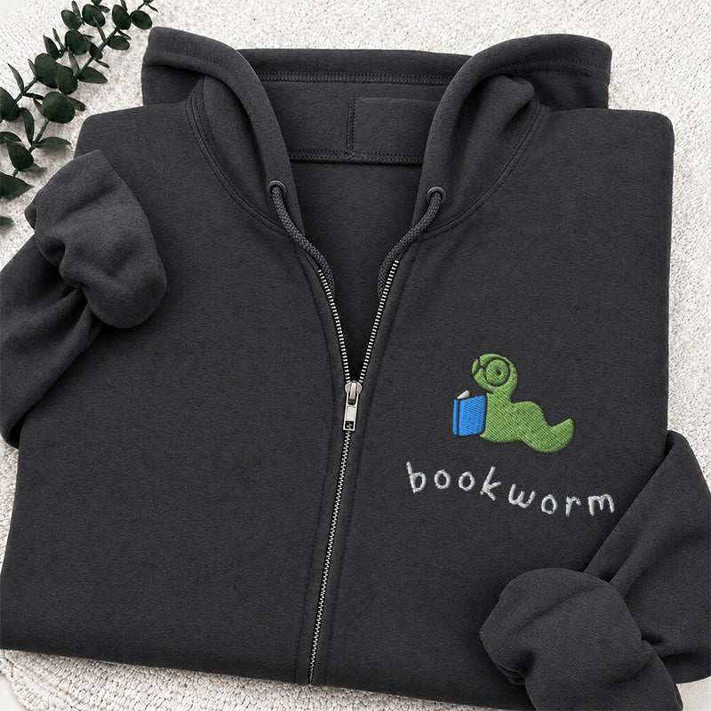Embroidered Funny Bookworm Classic Full Zip Hoodie