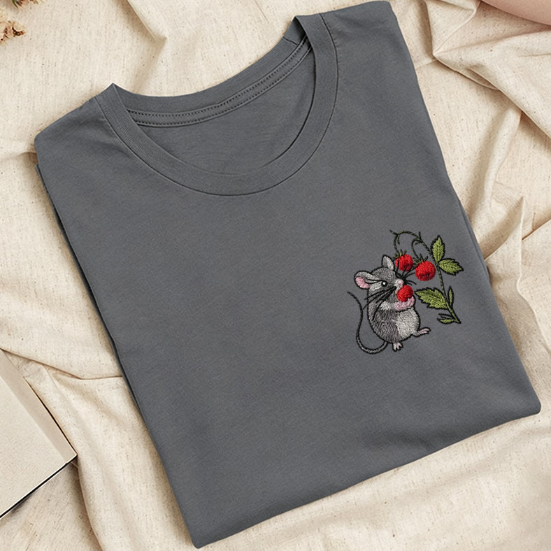 Embroidered Cottagecore Mouse Classic Adult Unisex Crew Neck T-Shirt