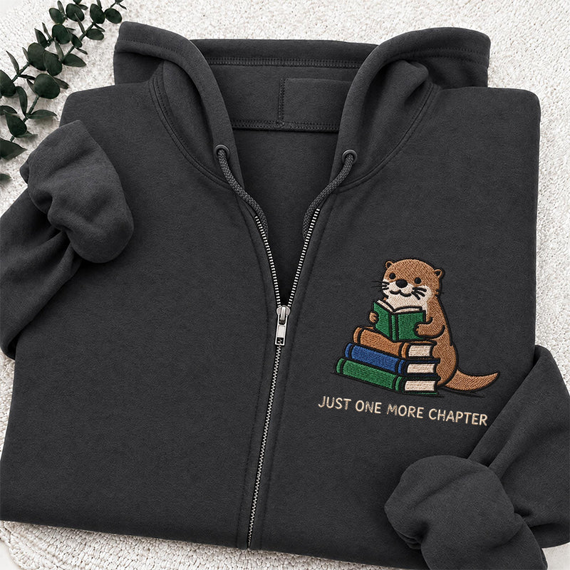 Embroidered Reading Otter Classic Full Zip Hoodie