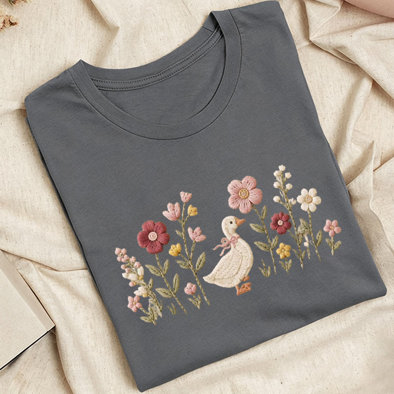 Embroidered Silly Goose Wildflower Classic Adult Unisex Crew Neck T-Shirt
