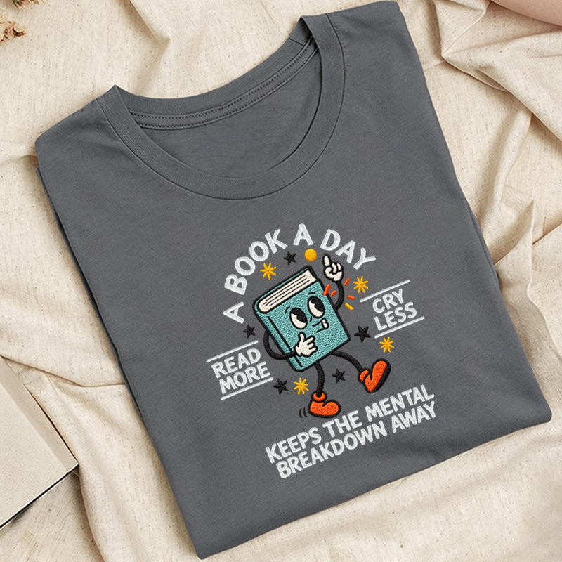 Embroidered A Book A Day Classic Adult Unisex Crew Neck T-Shirt