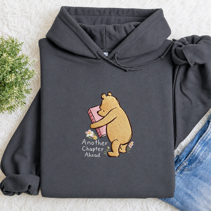 Embroidered Reading Bear Another Chapter Classic Adult Unisex Hoodie