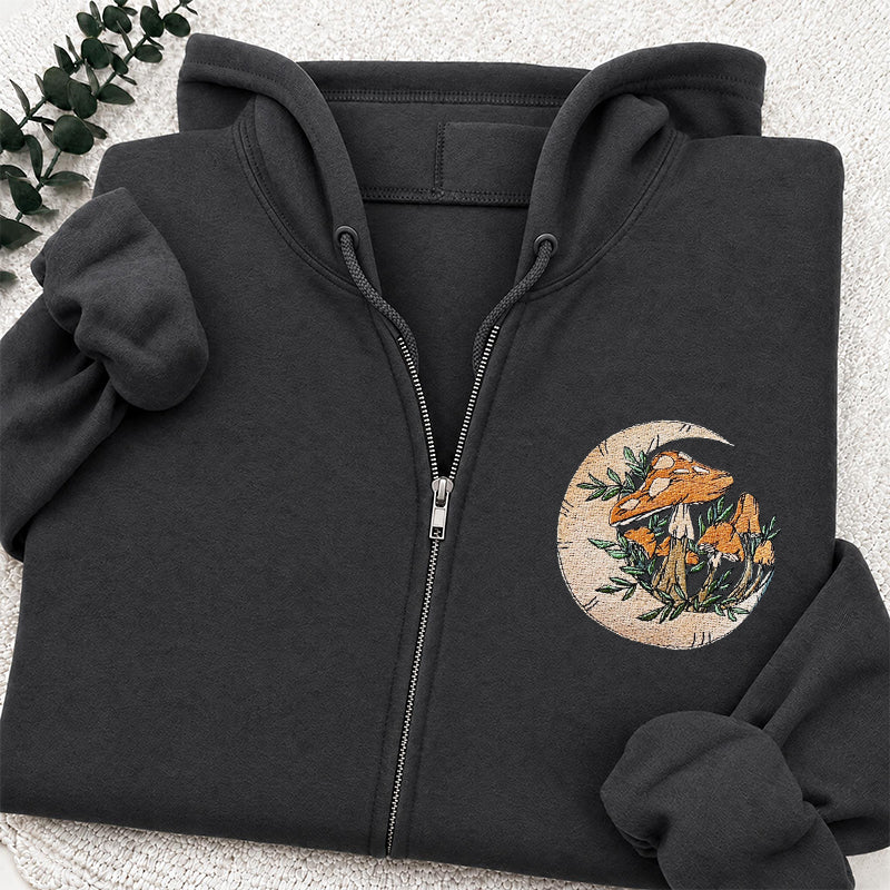 Embroidered Mushroom Moon Classic Adult Unisex Full Zip Hoodie