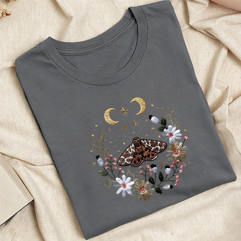 Embroidered Cottagecore Moth Classic Adult Unisex Crew Neck T-Shirt