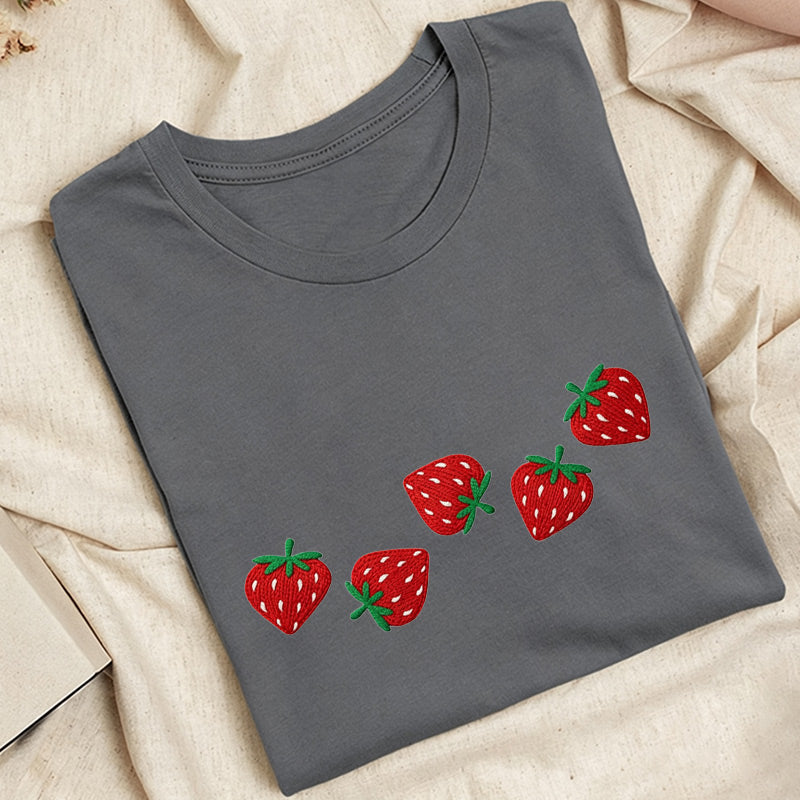 Embroidered Strawberry Classic Adult Unisex Crew Neck T-Shirt