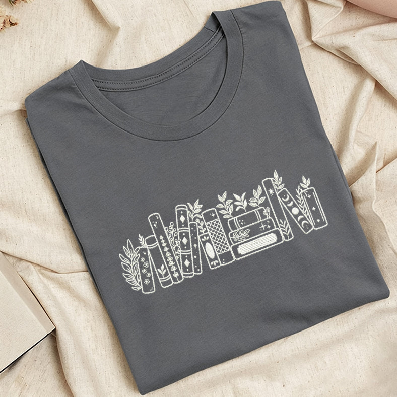 Embroidered Flower Book Classic Adult Unisex Crew Neck T-Shirt