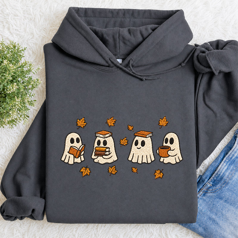 Embroidered Autumn Bookish Ghost Classic Adult Unisex Hoodie