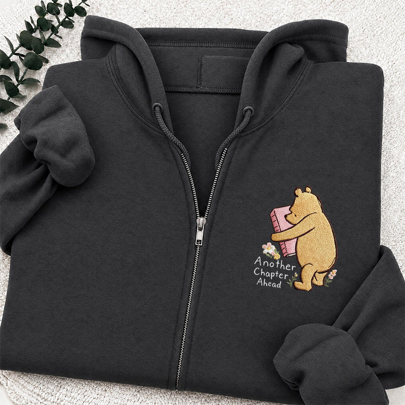 Embroidered Reading Bear Another Chapter Classic Adult Unisex Full Zip Hoodie