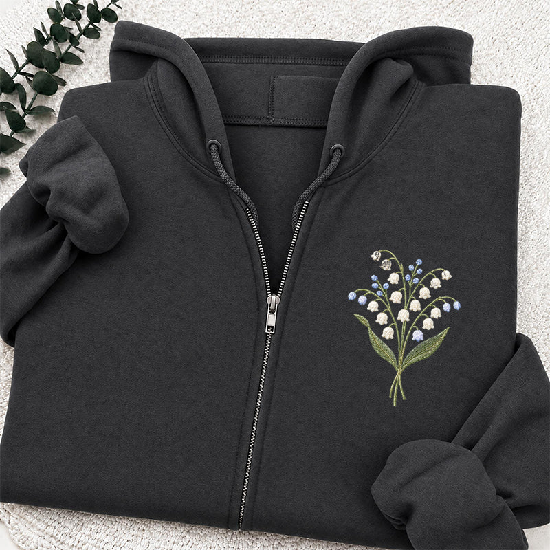 Embroidered Lily Of The Valley Classic Full Zip Hoodie