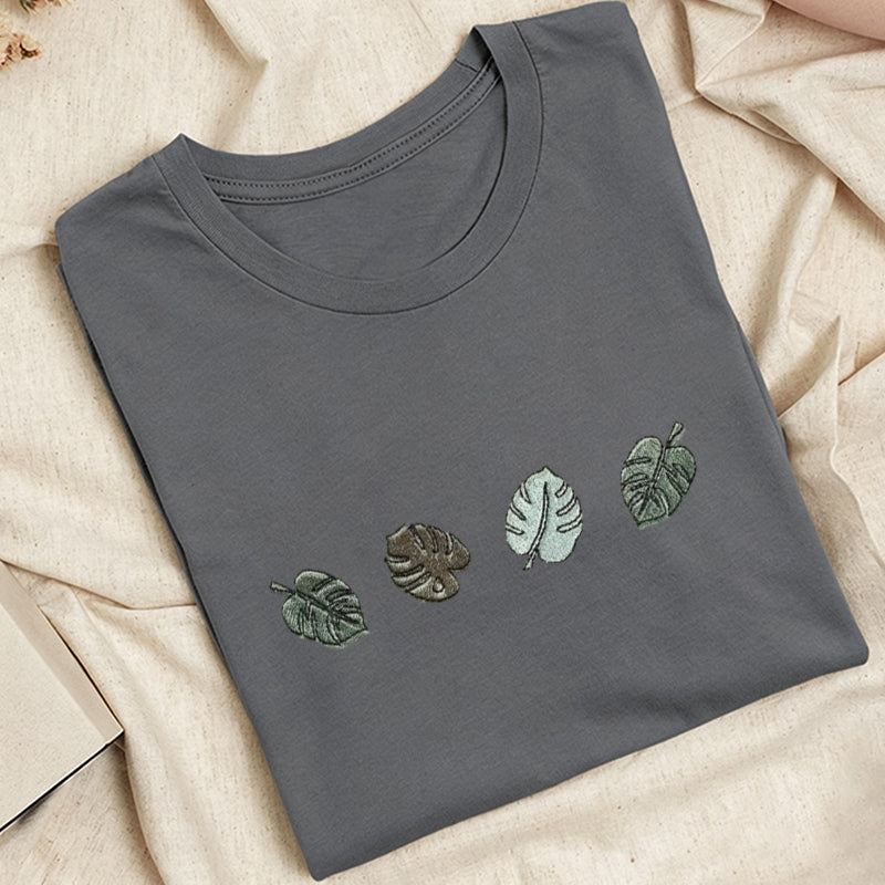 Embroidered Monstera Plant Classic Adult Unisex Crew Neck T-Shirt