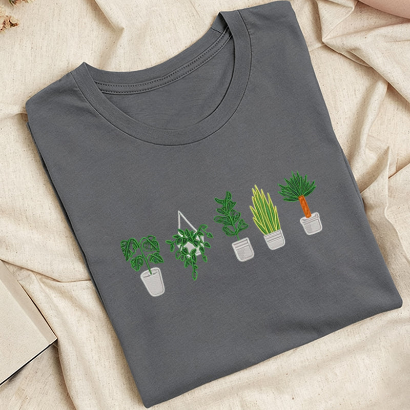 Embroidered Houseplant Classic Adult Unisex Crew Neck T-Shirt