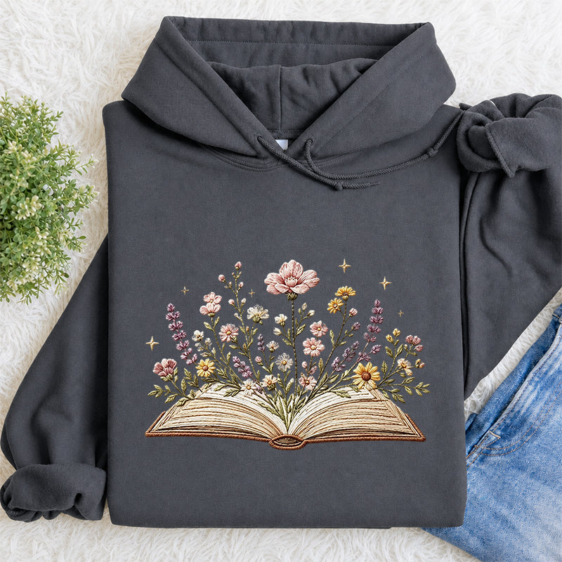 Embroidered Floral Book Classic Adult Unisex Hoodie