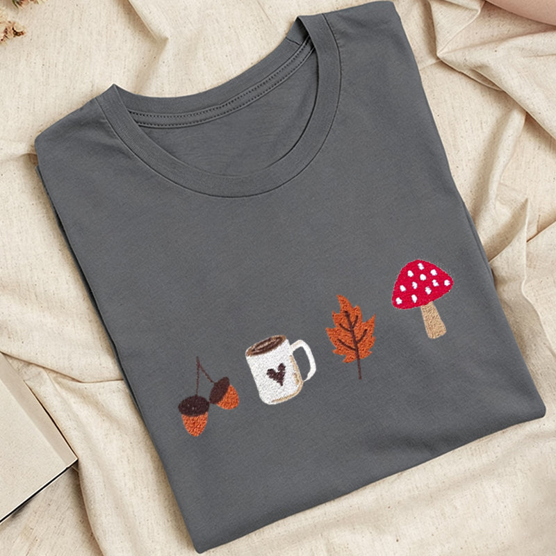 Embroidered Cozy Autumn Classic Adult Unisex Crew Neck T-Shirt