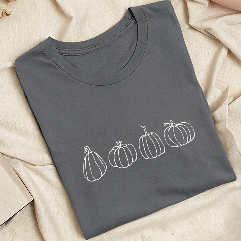 Embroidered Pumpkins Classic Adult Unisex Crew Neck T-Shirt